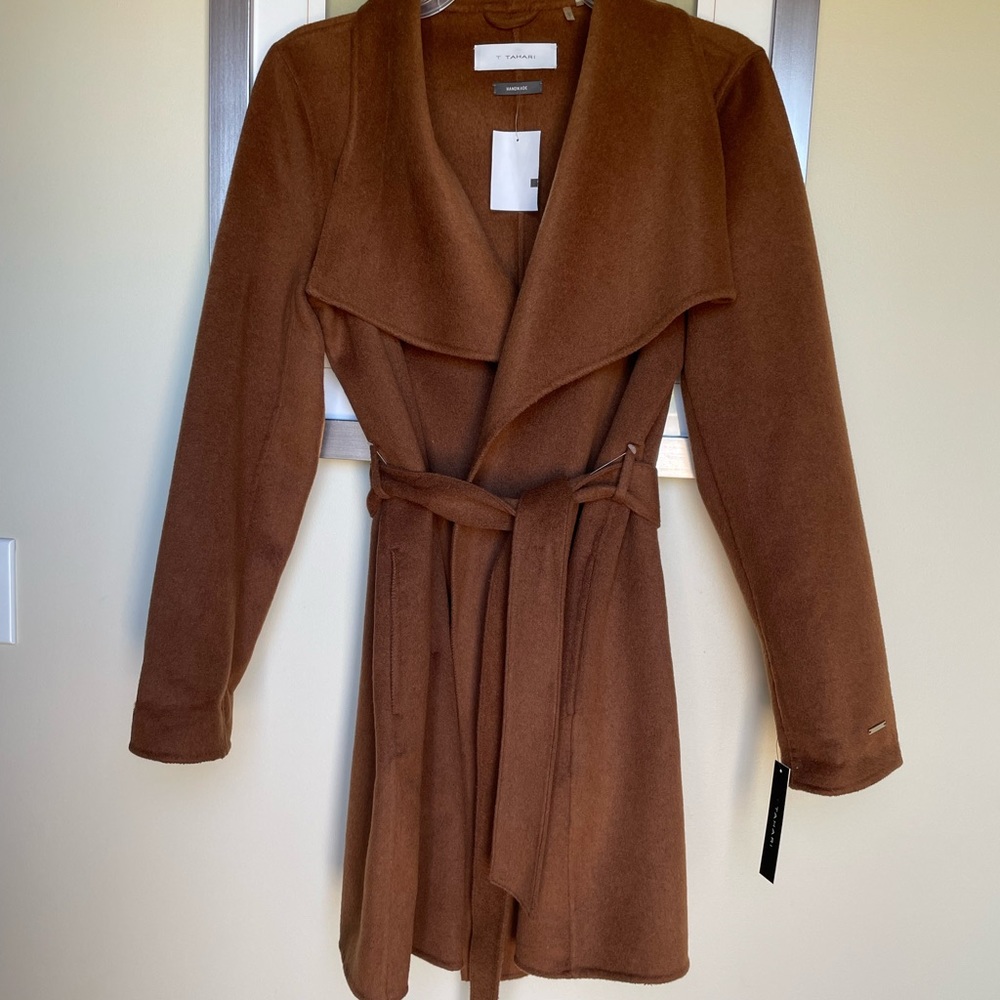 Tahari Ella Wrap Tie Belt Wool Blend Coat